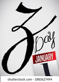 Wall with brush stroke for Z letter and calendar promoting its celebratory day this 1st January.