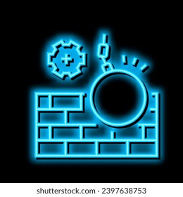 wall building construction dismantling neon light sign vector. wall building construction dismantling illustration