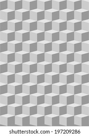 Wall built of cubic blocks on a gray background.