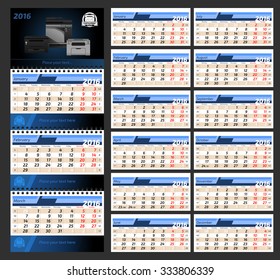 Wall business calendar template with place for your image, logotype and text. Monday start week. Vector abstract design.