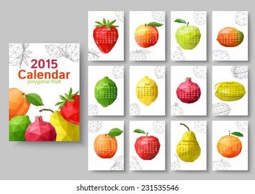 Wall calendar 2015 - polygonal fruit. Vector illustration