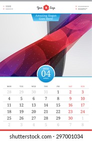 Wall Calendar 2016. April. Vector Template with Abstract Background. Week Starts Monday