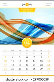 Wall Calendar 2016. April. Vector Template with Abstract Background. Week Starts Sunday