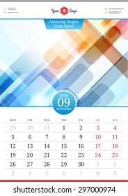 Wall Calendar 2016. September. Vector Template with Abstract Background. Week Starts Monday