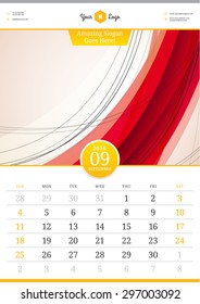 Wall Calendar 2016. September. Vector Template with Abstract Background. Week Starts Sunday