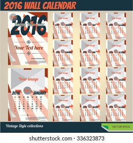 Wall Calendar 2016 Vector Retro Vintage style collections.