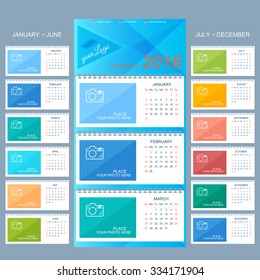Wall calendar 2016 years . Vector design template  with place for your photo. Set of 12 Months.