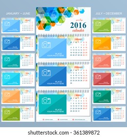 Wall calendar 2016 years . Vector design template with place for your photo. Set of 12 Months.