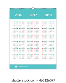 Wall calendar 2017 back cover design layout template vector for corporate business week start on Sunday.
Size 8.5" x 11". EPS-10.