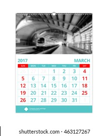 Wall calendar 2017 March design layout template vector for corporate business week start on Sunday.
Size 8.5" x 11". EPS-10 sample image with Gradient Mesh.