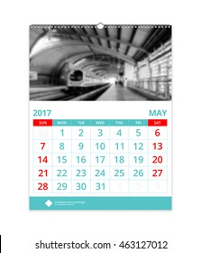 Wall calendar 2017 May design layout template vector for corporate business week start on Sunday.Size 8.5" x 11". EPS-10 sample image with Gradient Mesh.