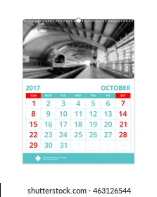Wall calendar 2017 October design layout template vector for corporate business week start on Sunday.
Size 8.5" x 11". EPS-10 sample image with Gradient Mesh.