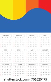 Wall calendar for 2018. Design template with place for photo. Week starts on Sunday.  Vector Illustration