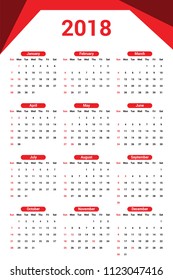 wall calendar 2018  red color with editable files 