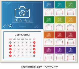 Wall Calendar for 2018 Year. Design Template with Place for Photo. Week Starts on Monday