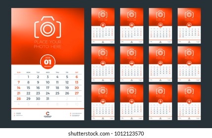 Wall calendar for 2018 year. Week starts on Monday. Vector design print template