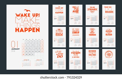 Wall calendar for 2018 year. Week starts on Monday. Vector design print template