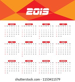 Wall calendar 2019 with editable file