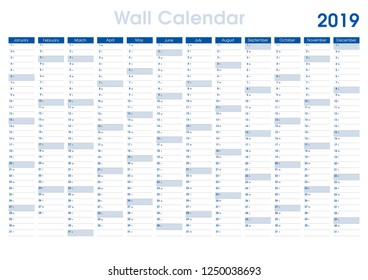 Wall calendar for 2019. Layout calendar for scheduling day, week. Organizer