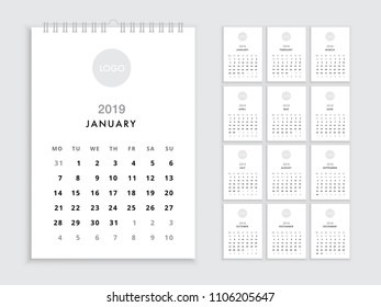 Wall calendar 2019 template