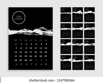 Wall calendar 2019 template planner vector diary in a minimalist style