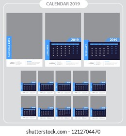 Wall calendar 2019, template vector