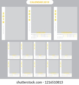 Wall Calendar 2019 template week start on Monday.