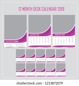 Wall Calendar 2019. Vector Template with Place for Photo. 12 Months. Week Starts Monday.