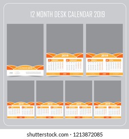 Wall Calendar 2019. Vector Template with Place for Photo. 12 Months. Week Starts Monday.
