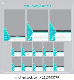 Wall calendar for 2019 Year. Set of 12 Months.