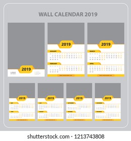 Wall calendar for 2019 Year. Set of 12 Months.
