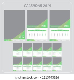 Wall calendar for 2019 Year. Set of 12 Months.