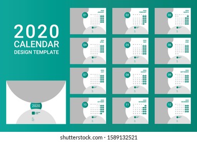 Wall calendar 2020  Design Template. Week starts from Monday. Vector illustration. Set of 12 Month and Cover Page.