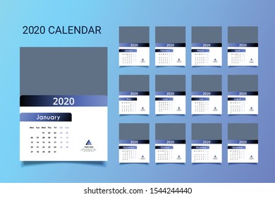 wall calendar 2020, Calendar template design with Place for Photo