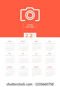 Wall calendar for 2020 year in clean minimalistic style. Group of 12 months on a white background. Week Starts on Sunday. Vector illustration.