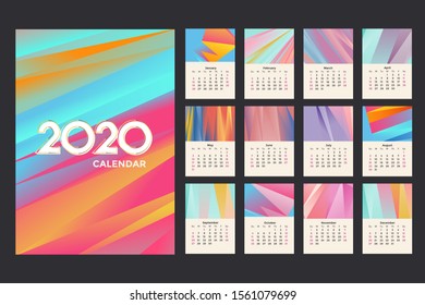 Wall Calendar for 2020 year template with abstract background