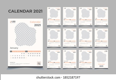 Wall calendar 2021, date planner, week planner template