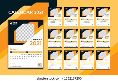 Wall calendar 2021, date planner, week planner template
