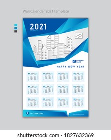 Wall calendar 2021 design template vector illustration with Place Company Logo. Week Starts on Monday. Set of 12 Months, desk calendar design, printing, poster, advertisement.