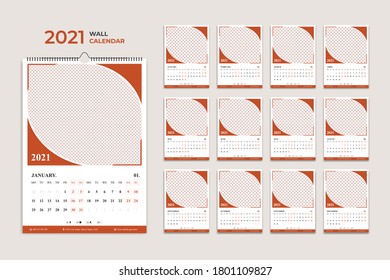 Plantilla del Calendario de Paredes 2021, Calendario 2021