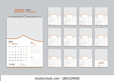 Plantilla del Calendario de Paredes 2021, Calendario 2021