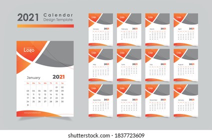 Wall Calendar 2021 in template