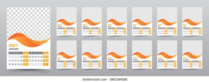 Wall calendar 2021 template, date planner, happy new year 2021 calendar design Template