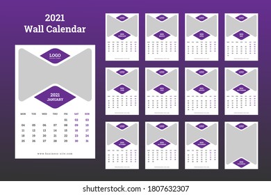 Wall Calendar 2021 Template Design