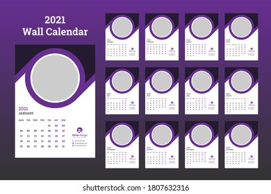 Wall Calendar 2021 Template Design