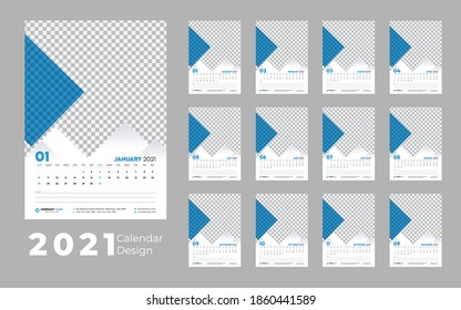 diseño de plantillas de calendario de pared 2021,
Diseño de calendario de pared de año nuevo. Diseño moderno y colorido de calendario de pared para uso personal o de negocios
