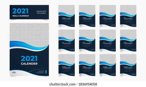 Plantilla de calendario de pared 2021. diseño de calendario de pared 2021, conjunto de 12 meses con portada. Tema moderno basado en el color. Calendario de Año Nuevo moderno y creativo