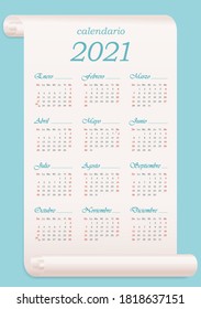 Wall Calendar 2021 template in Spanish. Sundays and saturdays are highlighted in red. Vector editable template. Vertical poster, banner, web. calendario en español