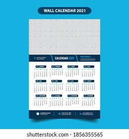 Wall calendar for 2021 year in clean minimal style. Corporate design planner template. Week Starts on Sunday. Set of 12 Months. Ready for print.trendy background, vector layout, printing media, ads.
