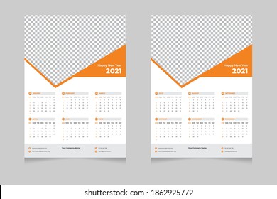 Wall calendar for 2021 year. Week Starts on Sunday.